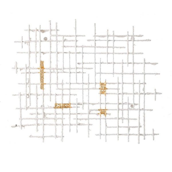 Homeroots Contemporary Large White And Gold Geo Grid Wall Art  80% Iron,20% Paper 401274