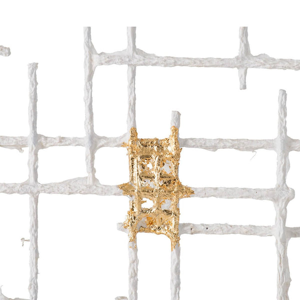 Homeroots Contemporary Large White And Gold Geo Grid Wall Art  80% Iron,20% Paper 401274