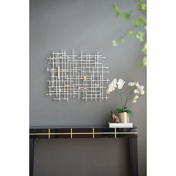 Homeroots Contemporary Large White And Gold Geo Grid Wall Art  80% Iron,20% Paper 401274