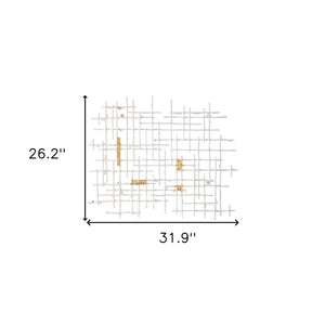 Homeroots Contemporary Large White And Gold Geo Grid Wall Art  80% Iron,20% Paper 401274