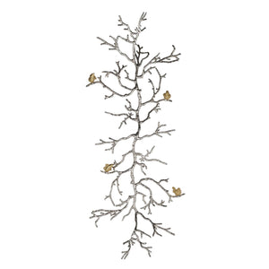 Homeroots Modern 44" Silver Branch And Golden Birds Wall Art  100% Aluminum 401278