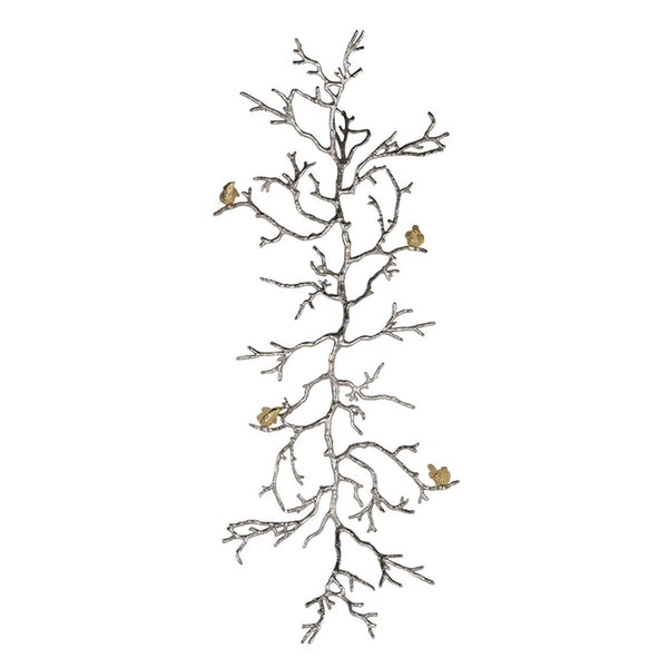 Homeroots Modern 44" Silver Branch And Golden Birds Wall Art  100% Aluminum 401278