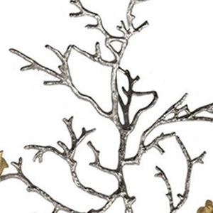Homeroots Modern 44" Silver Branch And Golden Birds Wall Art  100% Aluminum 401278