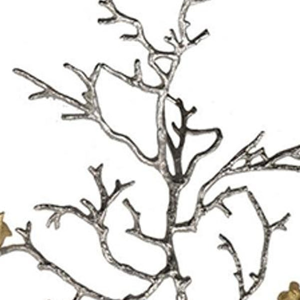 Homeroots Modern 44" Silver Branch And Golden Birds Wall Art  100% Aluminum 401278