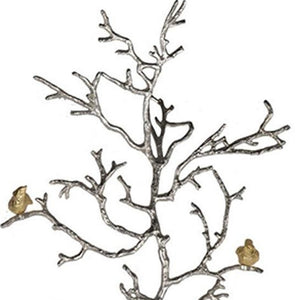 Homeroots Modern 44" Silver Branch And Golden Birds Wall Art  100% Aluminum 401278