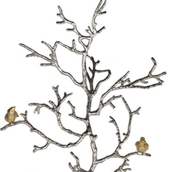 Homeroots Modern 44" Silver Branch And Golden Birds Wall Art  100% Aluminum 401278