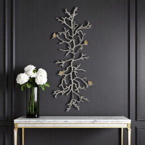 HomeRoots 44" Silver and Gold Aluminum Wall Sculpture - Nature-Inspired Art with Dimensional Depth & Elegance 401278
