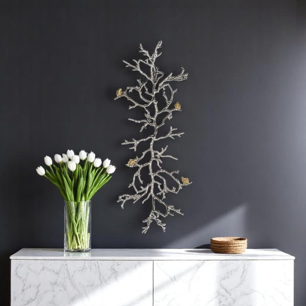 HomeRoots 44" Silver and Gold Aluminum Wall Sculpture - Nature-Inspired Art with Dimensional Depth & Elegance 401278
