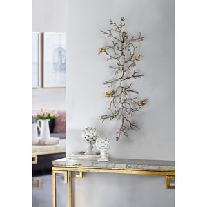 Homeroots Modern 44" Silver Branch And Golden Birds Wall Art  100% Aluminum 401278