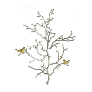 Homeroots Modern 22" Silver Branch And Golden Birds Wall Art  100% Aluminum 401279