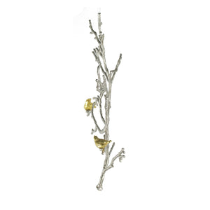 Homeroots Modern 22" Silver Branch And Golden Birds Wall Art  100% Aluminum 401279