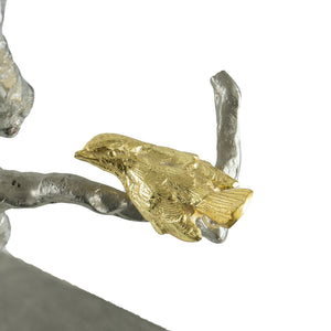 Homeroots Modern 22" Silver Branch And Golden Birds Wall Art  100% Aluminum 401279