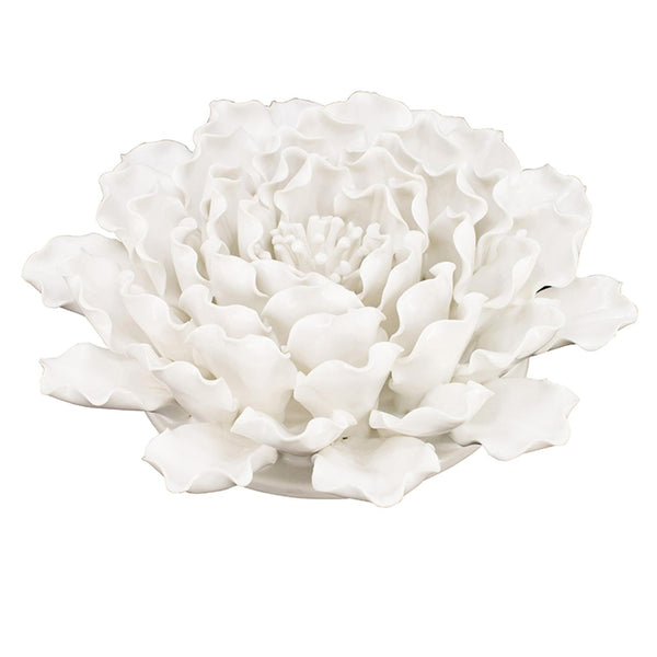 Homeroots 9" Off White Sculptural Flower Ceramic Wall Decor  Ceramic 401280