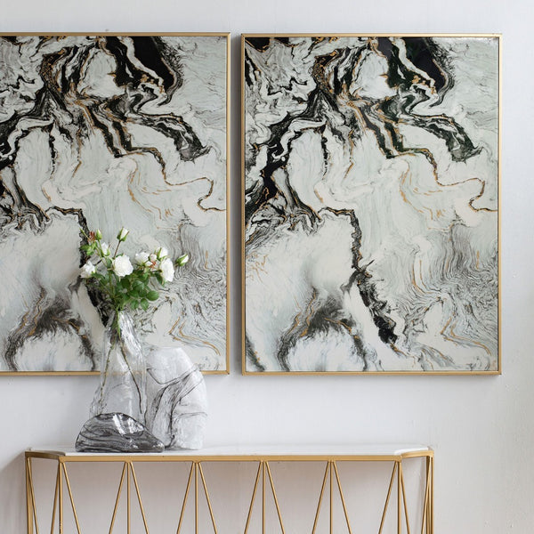 HomeRoots Set of Two White Framed Art Pieces - Handcrafted Modern Decor for Stylish Home Interiors & Versatile Display 401282