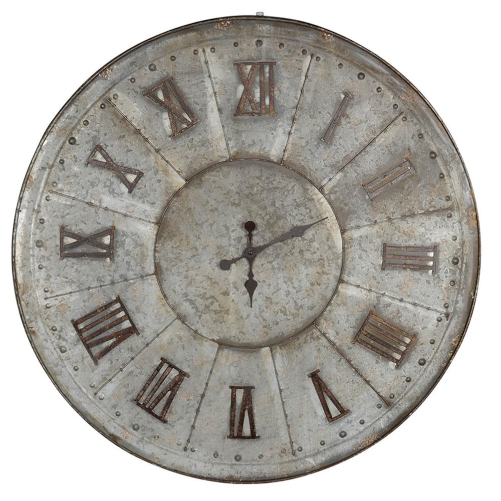 Homeroots 39" Rustic Galvanized Metal Round Wall Clock  Metal 401287