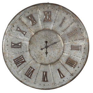 HomeRoots 39" Oversized Rustic Galvanized Metal Wall Clock with Roman Numerals – Perfect for Modern Farmhouse Decor 401287