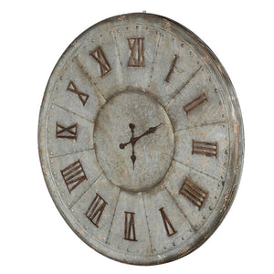 HomeRoots 39" Oversized Rustic Galvanized Metal Wall Clock with Roman Numerals – Perfect for Modern Farmhouse Decor 401287