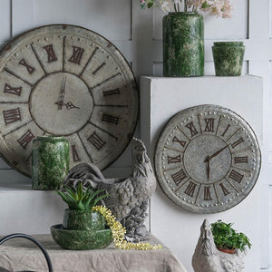 HomeRoots 39" Oversized Rustic Galvanized Metal Wall Clock with Roman Numerals – Perfect for Modern Farmhouse Decor 401287
