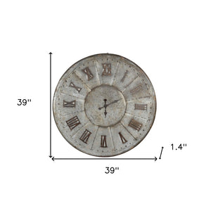 HomeRoots 39" Oversized Rustic Galvanized Metal Wall Clock with Roman Numerals – Perfect for Modern Farmhouse Decor 401287