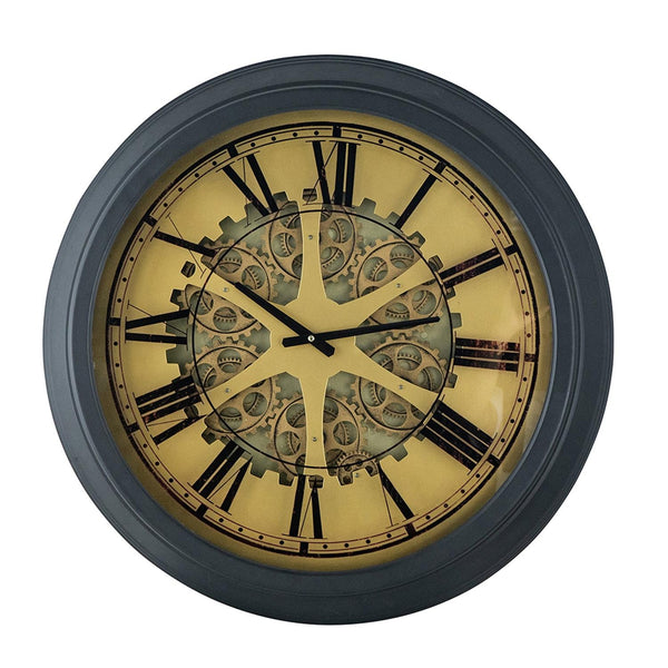 Homeroots Black And Copper Exposed Gears Round Wall Clock  80% Iron,20% Plastic 401295