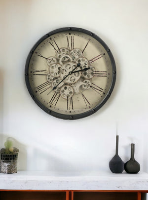 HomeRoots 18" Black and Ivory Vintage Gear Industrial Wall Clock - Stylish Statement Piece for Any Space 401296
