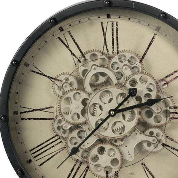 HomeRoots 18" Black and Ivory Vintage Gear Industrial Wall Clock - Stylish Statement Piece for Any Space 401296