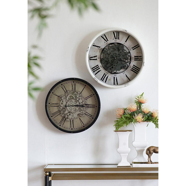 HomeRoots 18" Black and Ivory Vintage Gear Industrial Wall Clock - Stylish Statement Piece for Any Space 401296