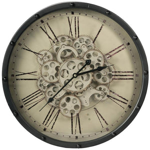 HomeRoots 18" Black and Ivory Vintage Gear Industrial Wall Clock - Stylish Statement Piece for Any Space 401296