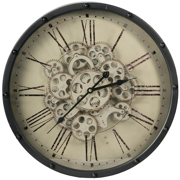 HomeRoots 18" Black and Ivory Vintage Gear Industrial Wall Clock - Stylish Statement Piece for Any Space 401296