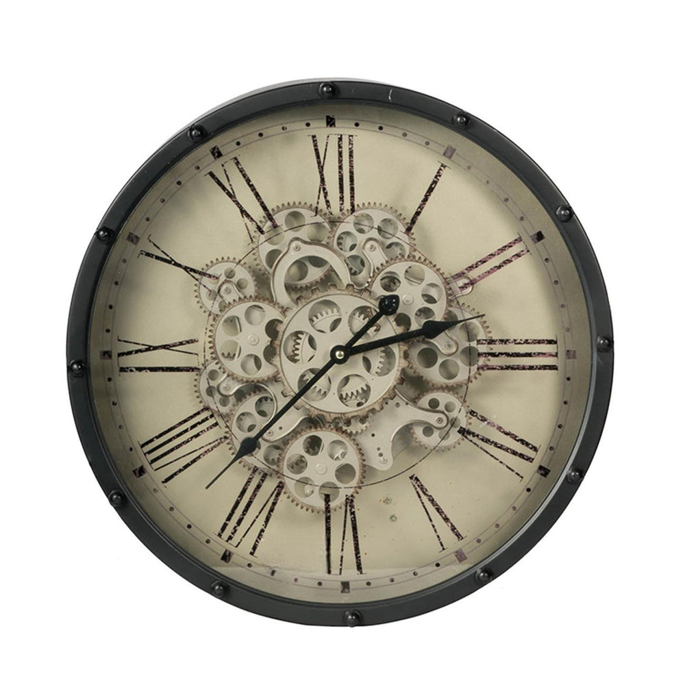 Homeroots 18" Black And Ivory Vintage Gear Industrial Wall Clock  60% Plastic,40% Iron 401296