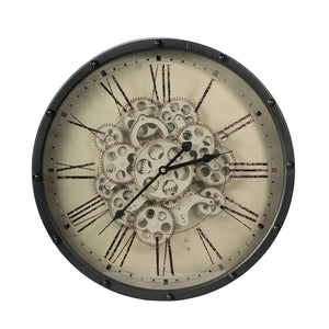 HomeRoots 18" Black and Ivory Vintage Gear Industrial Wall Clock - Stylish Statement Piece for Any Space 401296