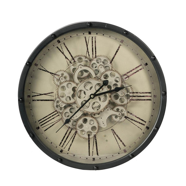HomeRoots 18" Black and Ivory Vintage Gear Industrial Wall Clock - Stylish Statement Piece for Any Space 401296