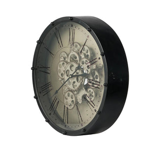 HomeRoots 18" Black and Ivory Vintage Gear Industrial Wall Clock - Stylish Statement Piece for Any Space 401296