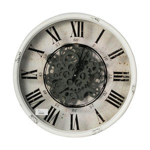 Homeroots Rustic White Industrial Gear Vintage Wall Clock  70% Iron,30% Plastic 401297