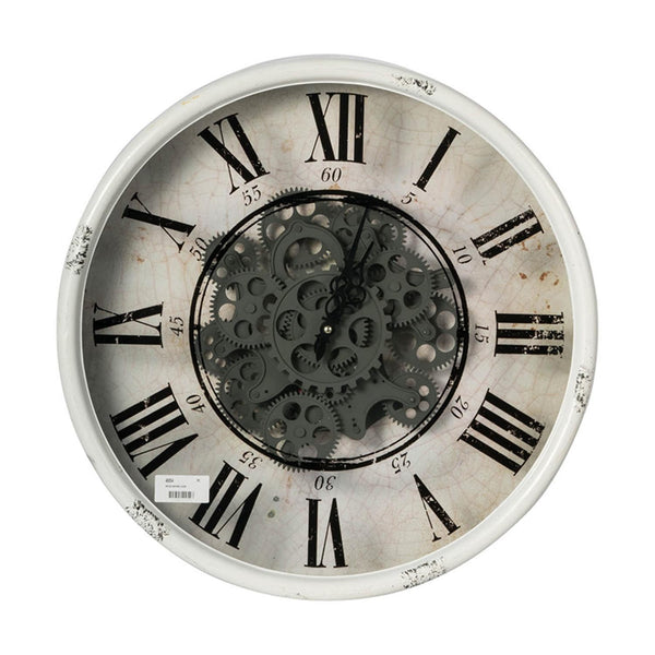 Homeroots Rustic White Industrial Gear Vintage Wall Clock  70% Iron,30% Plastic 401297