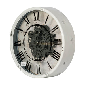 Homeroots Rustic White Industrial Gear Vintage Wall Clock  70% Iron,30% Plastic 401297