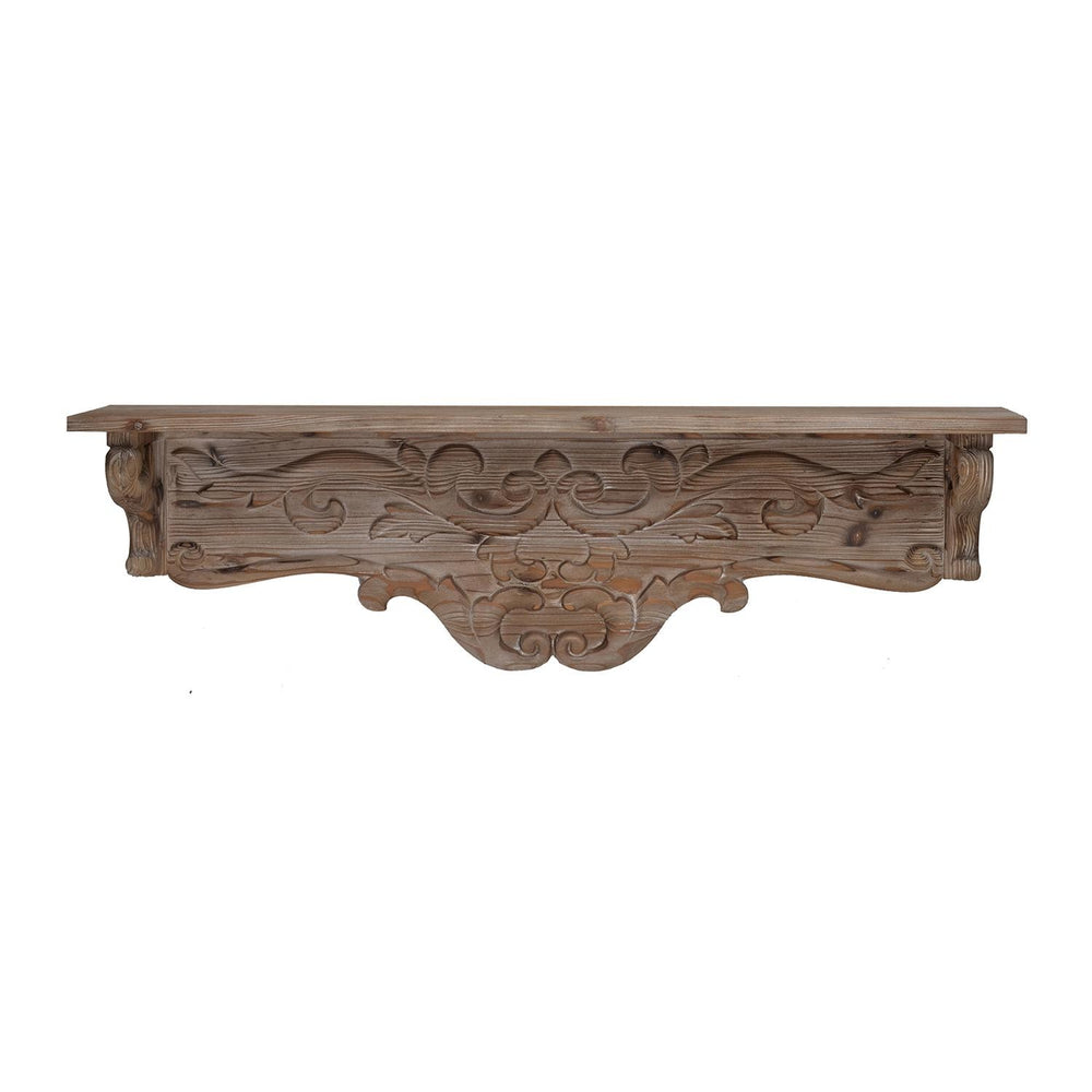 Homeroots Charming Carved Floral Scroll Wooden Wall Shelf  100% Fir Wood 401298