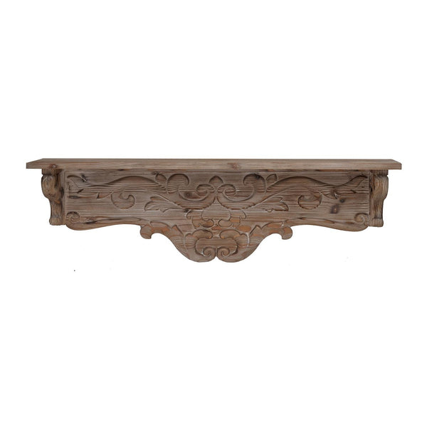 Homeroots Charming Carved Floral Scroll Wooden Wall Shelf  100% Fir Wood 401298