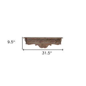 Homeroots Charming Carved Floral Scroll Wooden Wall Shelf  100% Fir Wood 401298