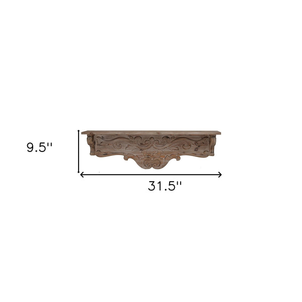 Homeroots Charming Carved Floral Scroll Wooden Wall Shelf  100% Fir Wood 401298