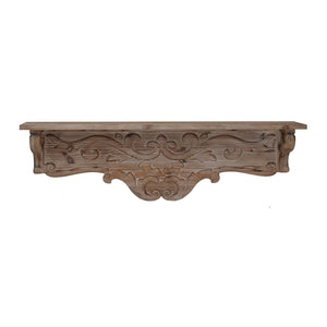 Homeroots Charming Carved Floral Scroll Wooden Wall Shelf  100% Fir Wood 401298