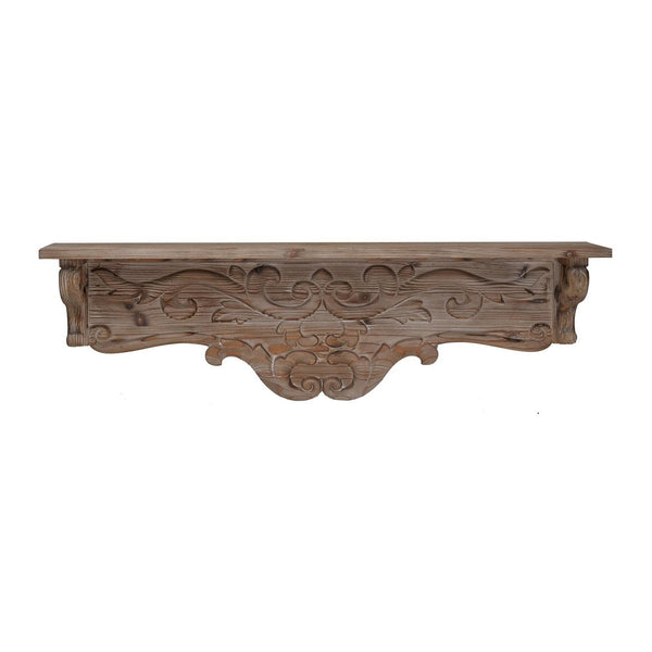 Homeroots Charming Carved Floral Scroll Wooden Wall Shelf  100% Fir Wood 401298