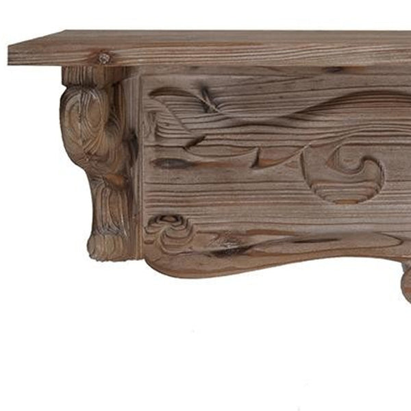 Homeroots Charming Carved Floral Scroll Wooden Wall Shelf  100% Fir Wood 401298