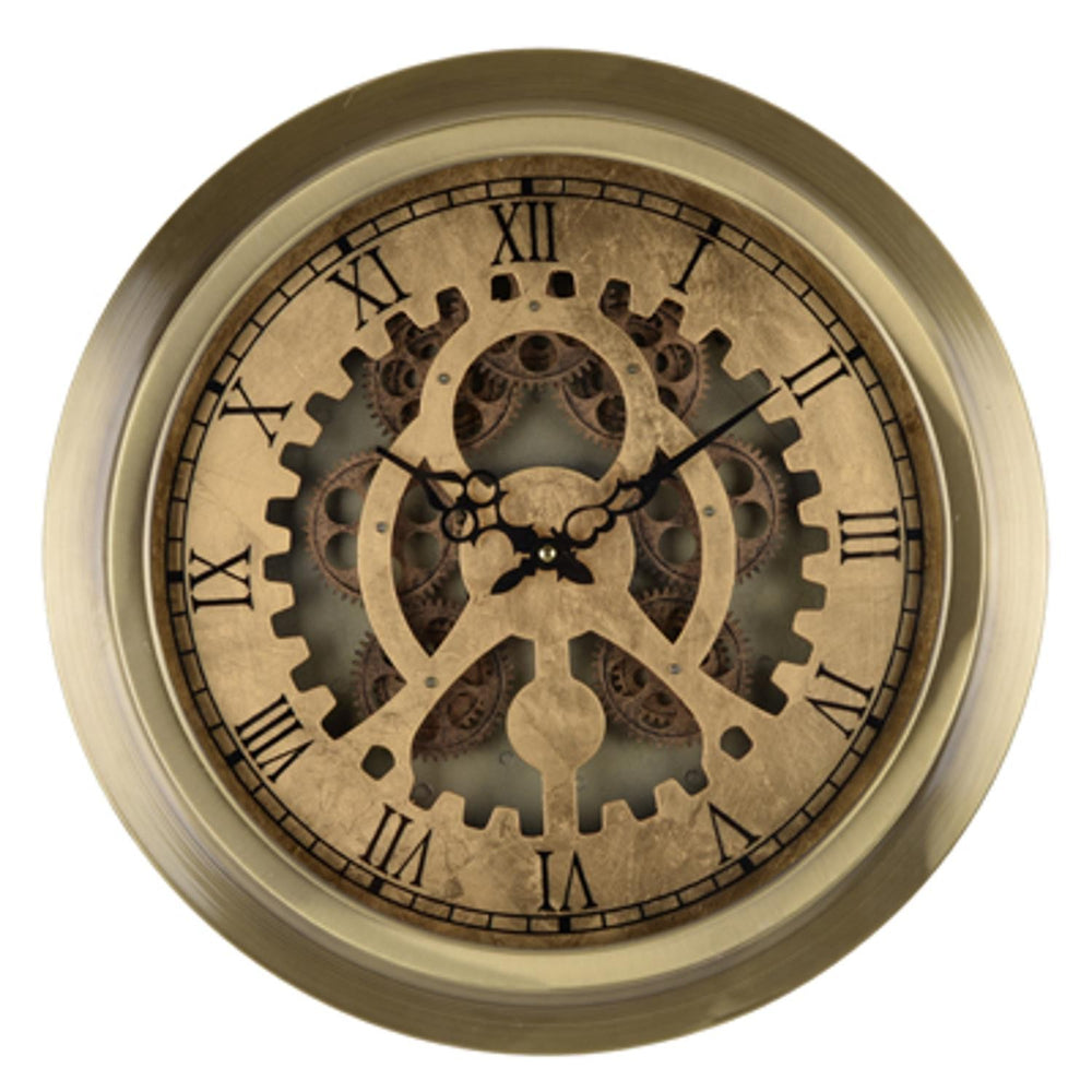 Homeroots Gold Industrial Style Round Wall Clock  70% Iron,30% Plastic 401299