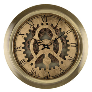 Homeroots Gold Industrial Style Round Wall Clock  70% Iron,30% Plastic 401299