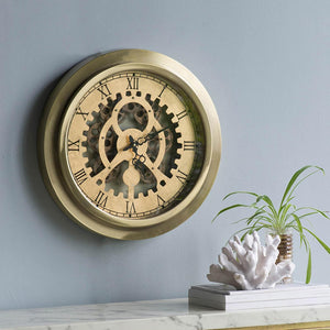 Homeroots Gold Industrial Style Round Wall Clock  70% Iron,30% Plastic 401299