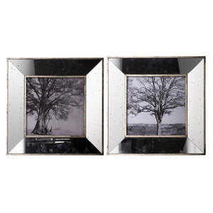 HomeRoots Set of Two Gray Square Framed Art Pieces – Handcrafted Vintage Elegance with Mirrored Depth and Charm 401302