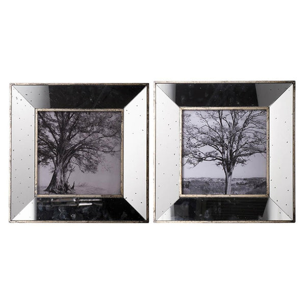 HomeRoots Set of Two Gray Square Framed Art Pieces – Handcrafted Vintage Elegance with Mirrored Depth and Charm 401302
