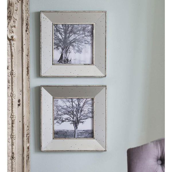 HomeRoots Set of Two Gray Square Framed Art Pieces – Handcrafted Vintage Elegance with Mirrored Depth and Charm 401302