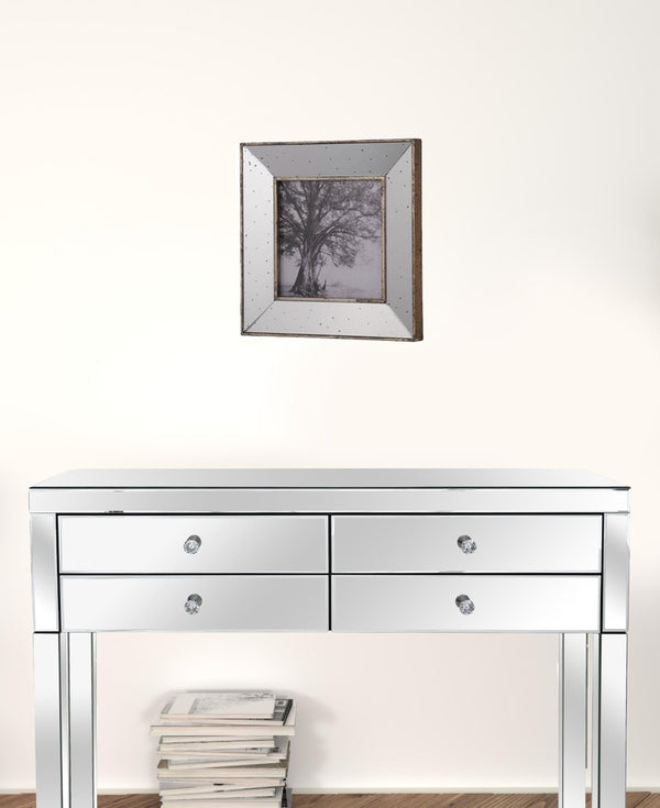 HomeRoots Set of Two Gray Square Framed Art Pieces – Handcrafted Vintage Elegance with Mirrored Depth and Charm 401302